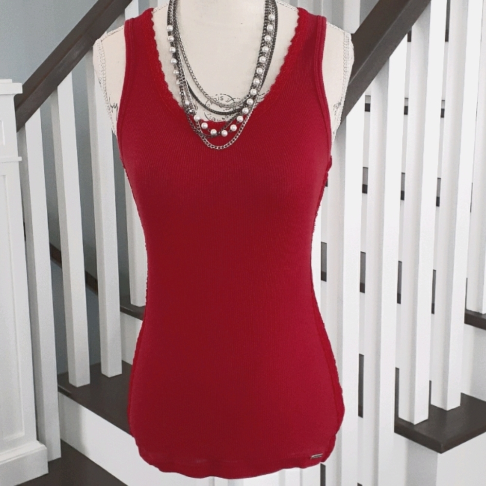 & Bring sexy back with this red ribbed Guess tank